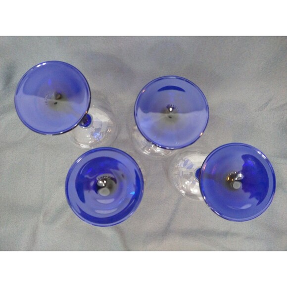 Set of 4 Hock Wine Glass Blue Stem Arcoroc France Luminarc Collectable Barware - Picture 11 of 13
